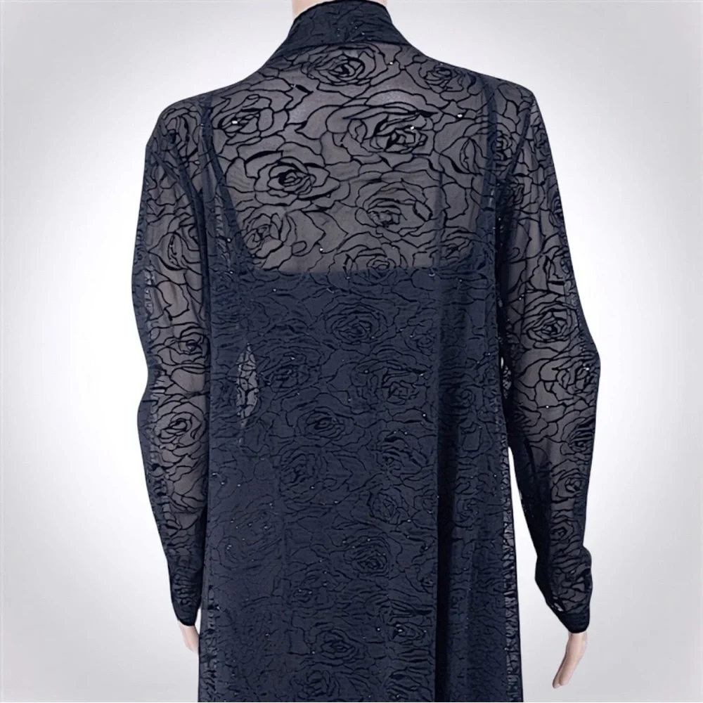 Bianca Nygard Black Sheer Sparkly Rosette Mesh Cardigan
